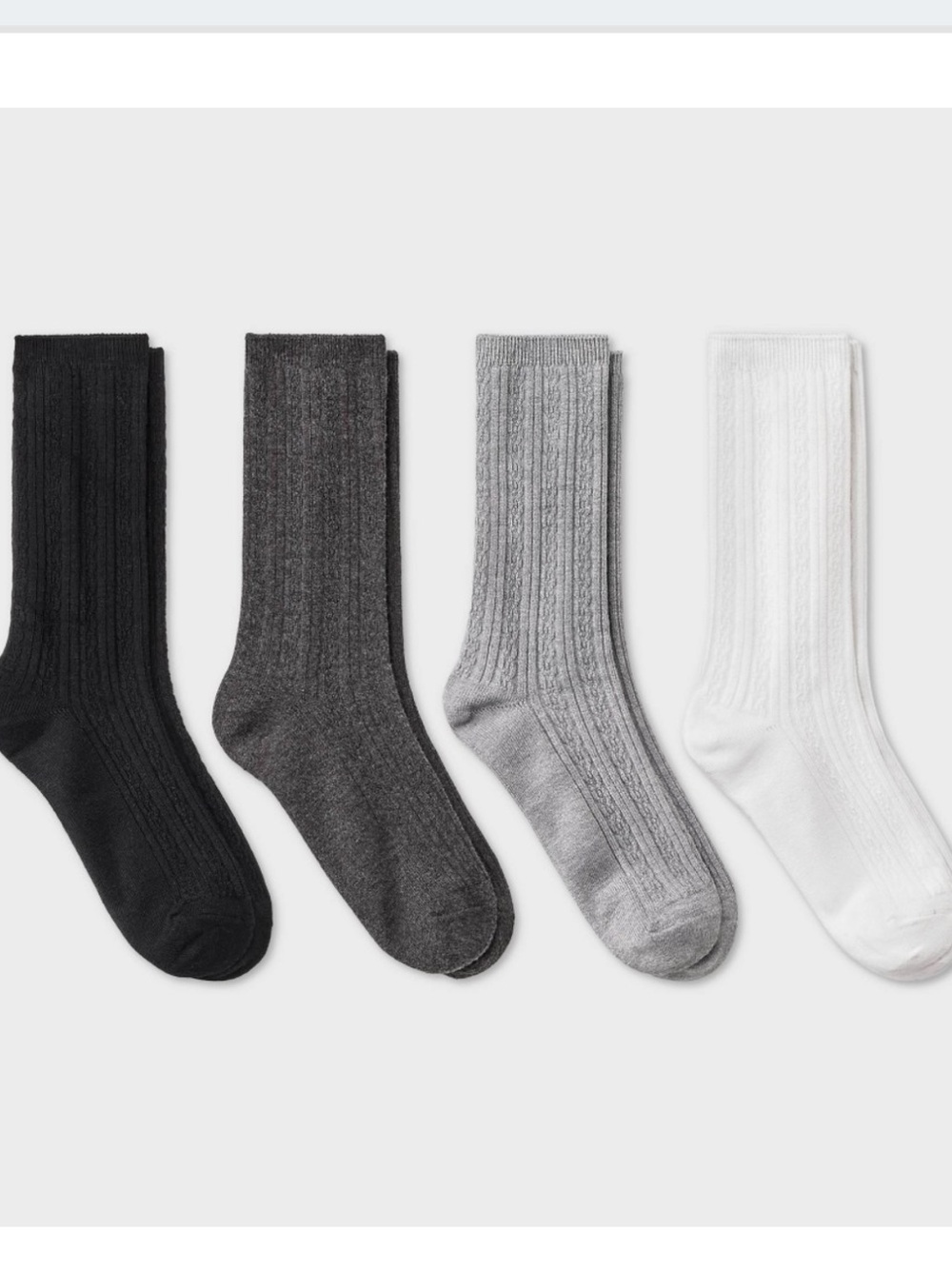 Auden Women's Ribbed Crew Socks 4-Pack - Black, Charcoal, Light Gray, White - Picture 1 of 7